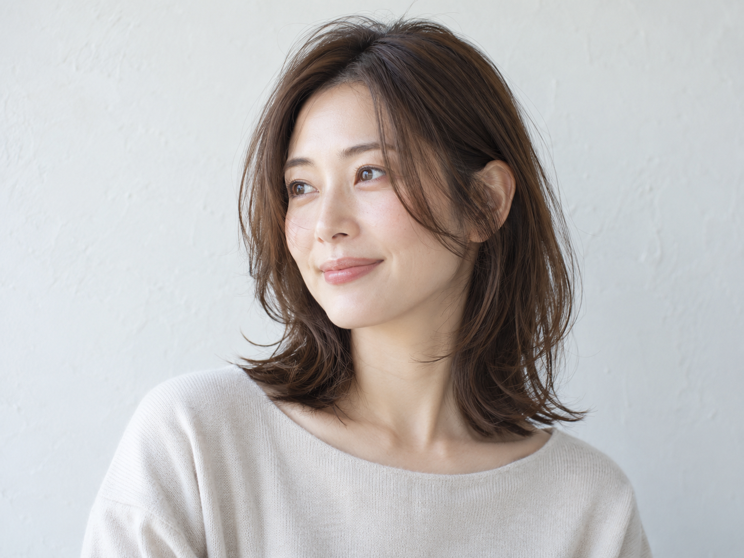 結べる長さを残したミディアムと頬からつながる顔まわりレイヤー