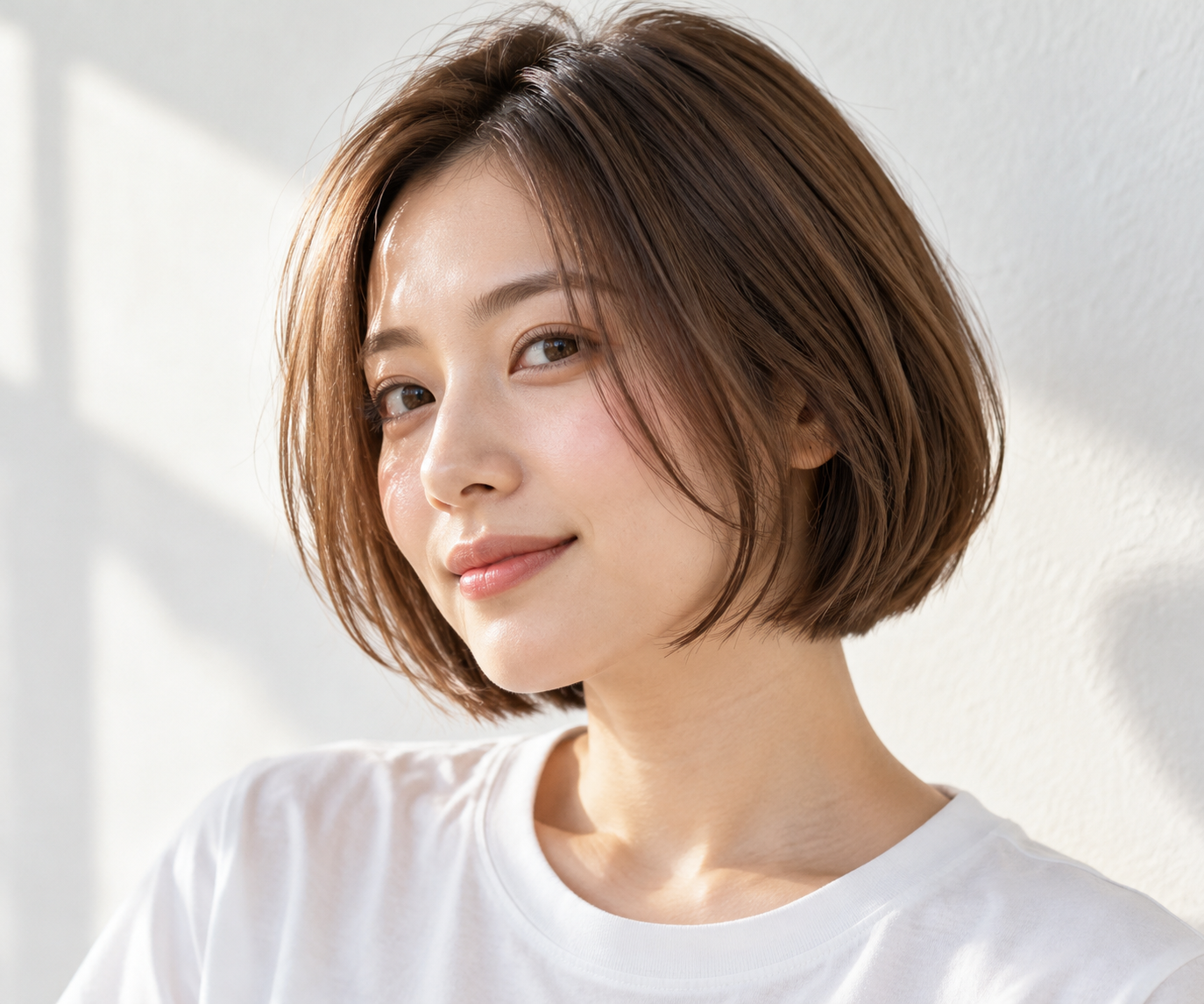 ボブ頬に沿う顔まわりレイヤーの形や動作を示す自然なイメージ