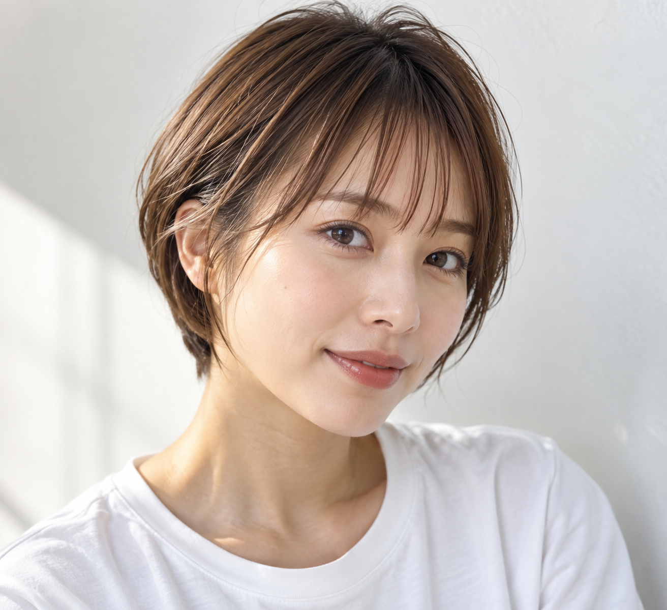 ショート薄め前髪の束感の形や動作を示す自然なイメージ