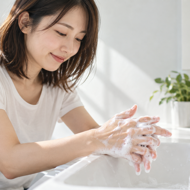 洗髪前の手洗い指先ケアの形や動作を示す自然なイメージ