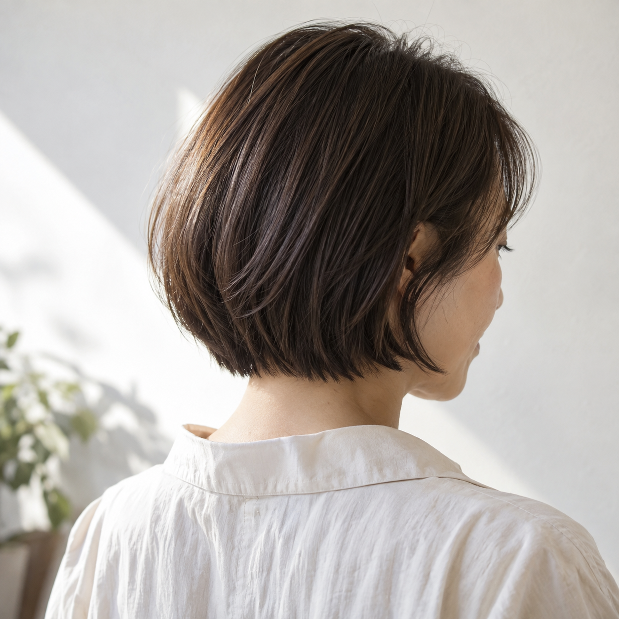 毛先のラインと内側の量感が分かるあご付近のボブ