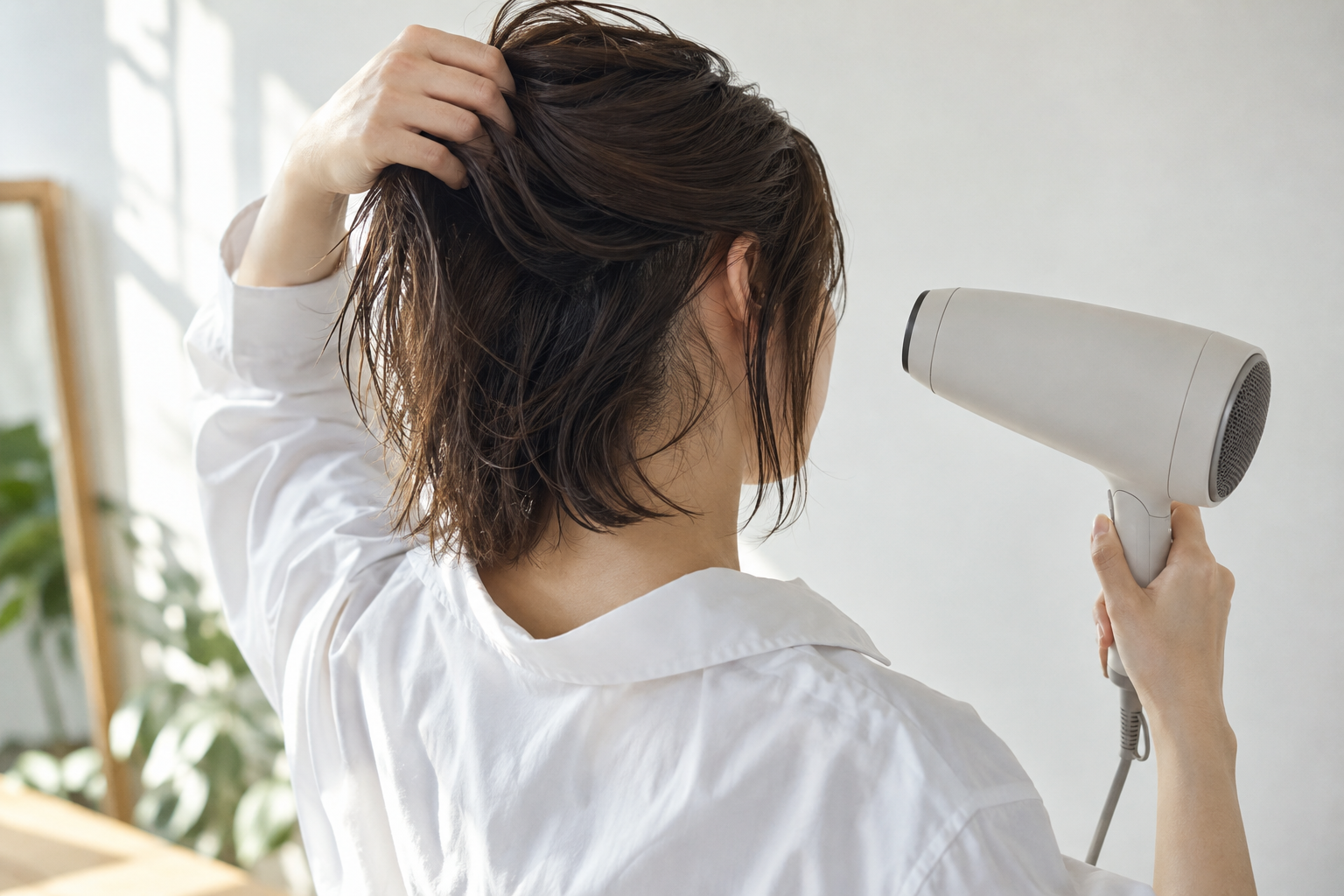 ドライヤーで髪の内側を乾かす手順のイメージ