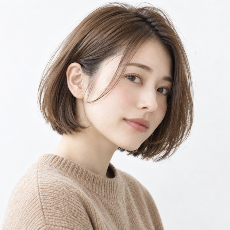 毛先のラインと内側の厚みが分かるあご付近のボブ