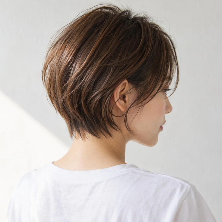 ショート長め襟足の毛流れを表した自然なイメージ