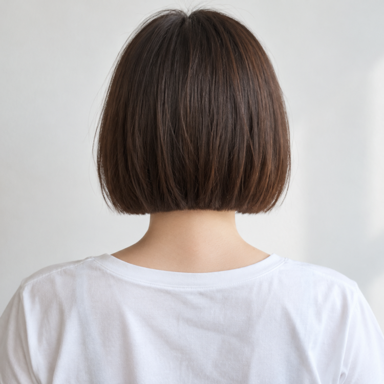 ボブ後ろのフラットな毛先ラインを表した自然なイメージ