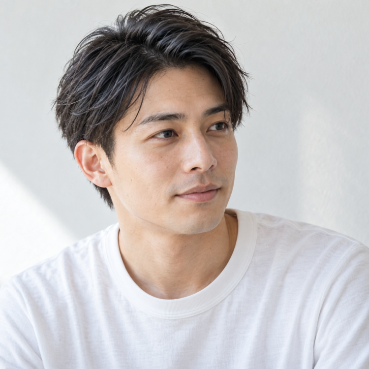 メンズ柔らかな七三分けショートを表した自然なイメージ