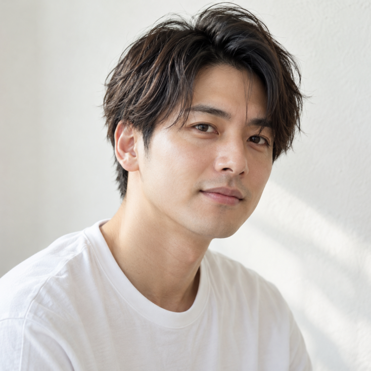 メンズ毛先の穏やかなニュアンスパーマを表した自然なイメージ