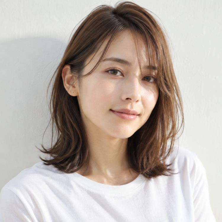 ミディアム片耳かけ自然な髪を表した自然なイメージ