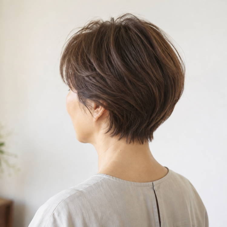 大人ショートの後頭部の丸みを伝えるイメージ